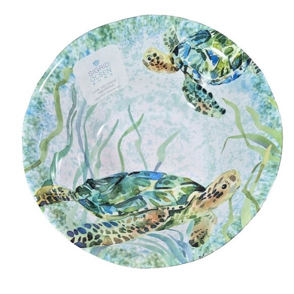 Sigrid Olsen Sea Turtle Serving Bowl Large Melamine Beach Ocean Nautical 11.5-in - Picture 1 of 8